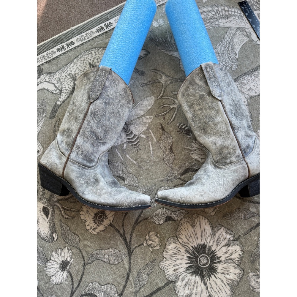 Rockin Country Womens Grey Distressed Leather Western Cowboy Boots Boho 10